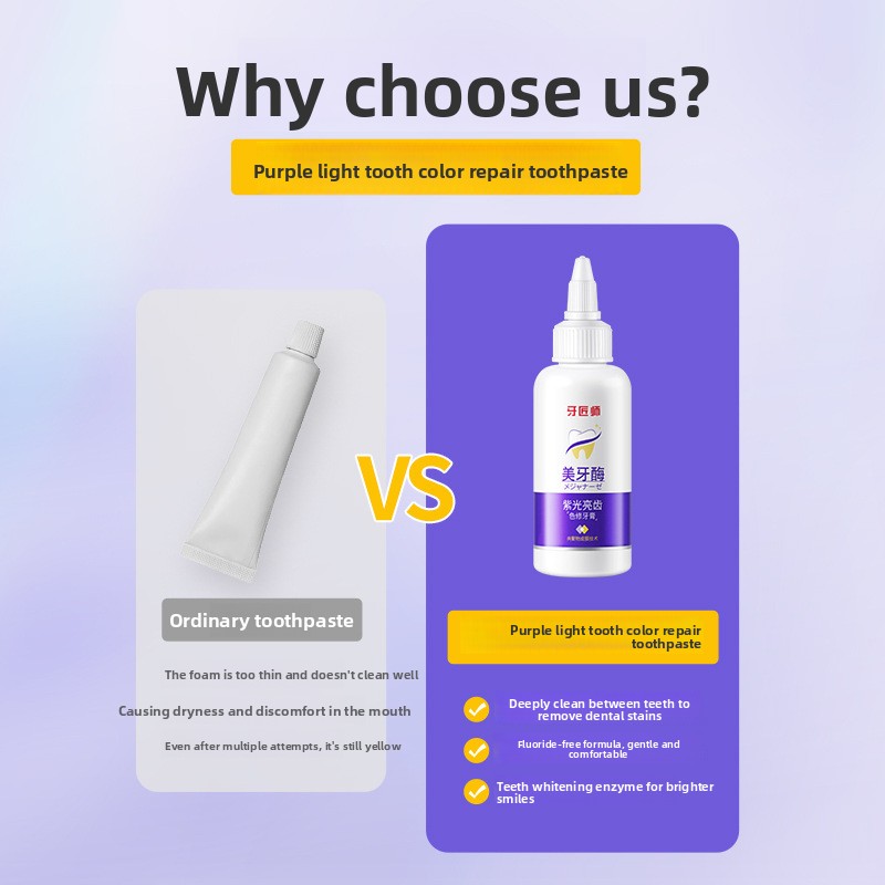Purple Light Brightening Tooth - đánh giá và giá Teeth Whitening Enzymes